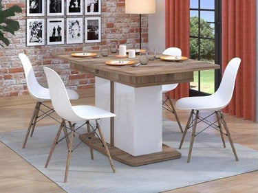 Merlot White Gloss and Warm Oak Extending Dining Table - Modern, Versatile, Durable - UK Luxury Furniture